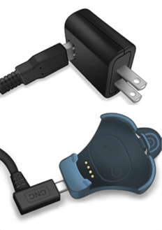 Two electronic charging cables and connectors: one with a wall plug, another with a unique adapter, positioned on a white background.